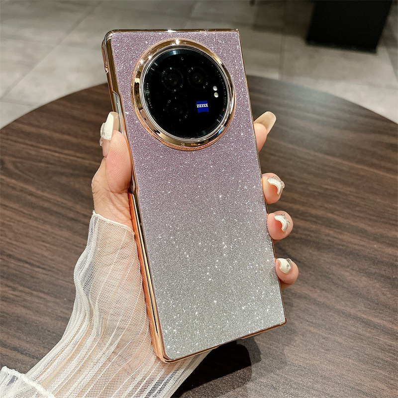 VIVO XFOLD3 phone case, xfold3pro folding glitter wrist strap, vegan leather, shockproof protective case. - Purple Stars vivo x Fold3