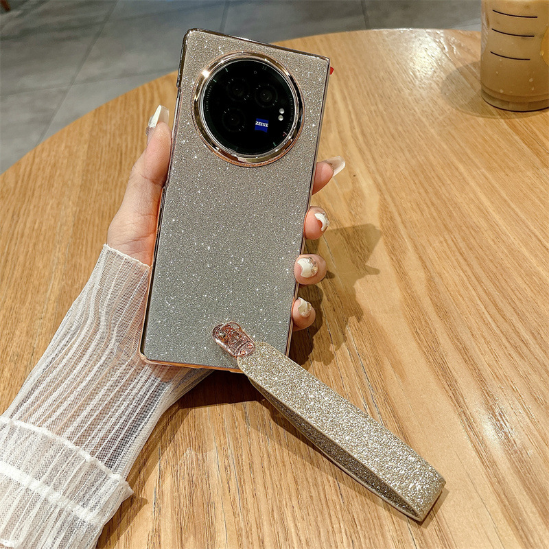 VIVO XFOLD3 phone case, xfold3pro folding glitter wrist strap, vegan leather, shockproof protective case. - Golden Starry Sky Wristband vivo x fold3