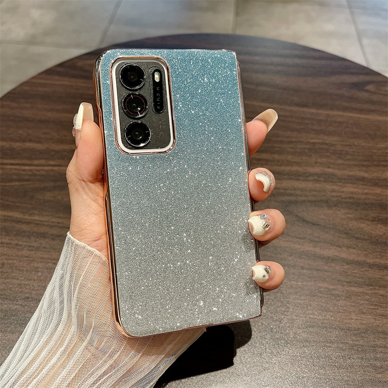 Compatible OPPO Find N phone case, foldable screen, FINDN handheld wrist strap, glitter stand, drop-proof protective case - Light Blue Stars OPPO Find N