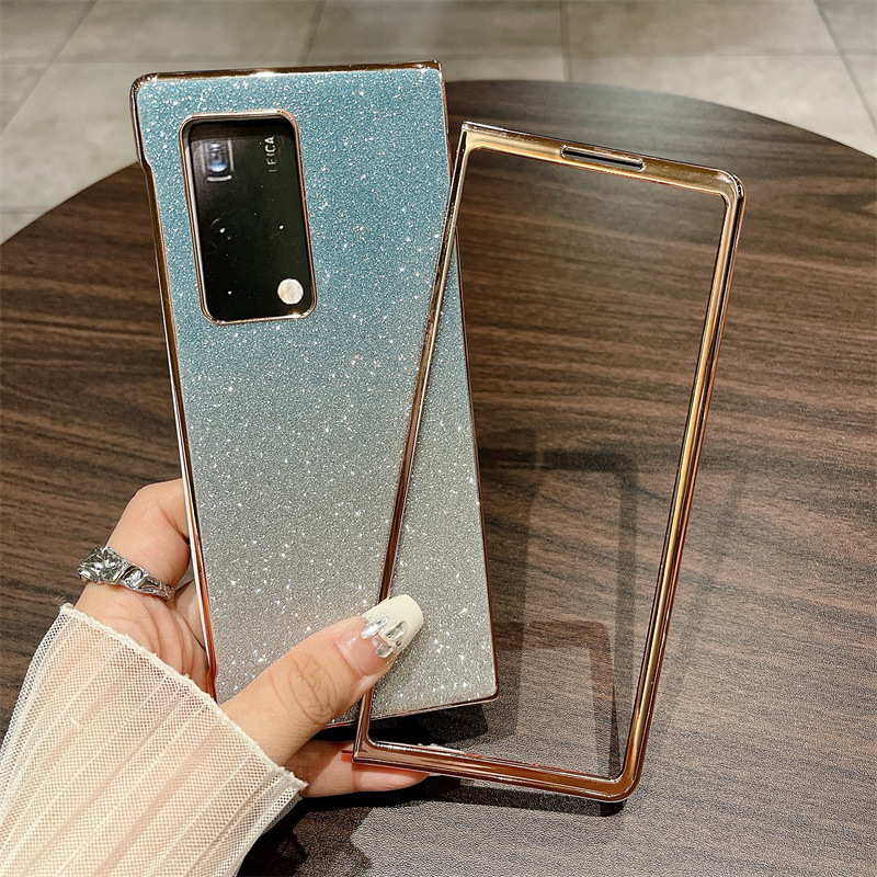 Compatible with Huawei Mate X2 phone case, foldable wrist strap, vegan leather, glitter, full coverage, shockproof protective case, 5G. - Blue Stars Huawei Mate X2