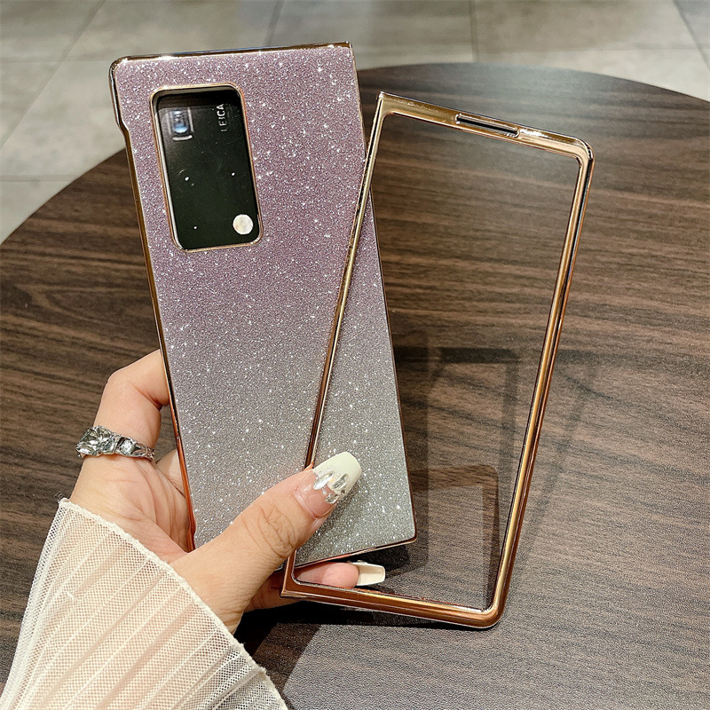 Compatible with Huawei Mate X2 phone case, foldable wrist strap, vegan leather, glitter, full coverage, shockproof protective case, 5G. - Purple Stars Huawei Mate X2