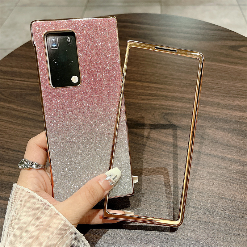 Compatible with Huawei Mate X2 phone case, foldable wrist strap, vegan leather, glitter, full coverage, shockproof protective case, 5G. - Pink Stars Huawei Mate X2