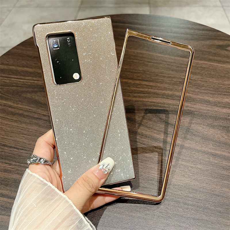 Compatible with Huawei Mate X2 phone case, foldable wrist strap, vegan leather, glitter, full coverage, shockproof protective case, 5G. - Golden Stars Huawei Mate X2