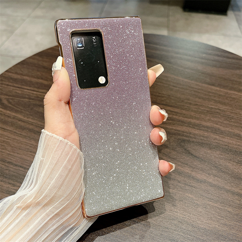 Compatible with Huawei Mate X2 phone case, foldable wrist strap, vegan leather, glitter, full coverage, shockproof protective case, 5G. - Purple Starry Night Wristband Huawei Mate X2