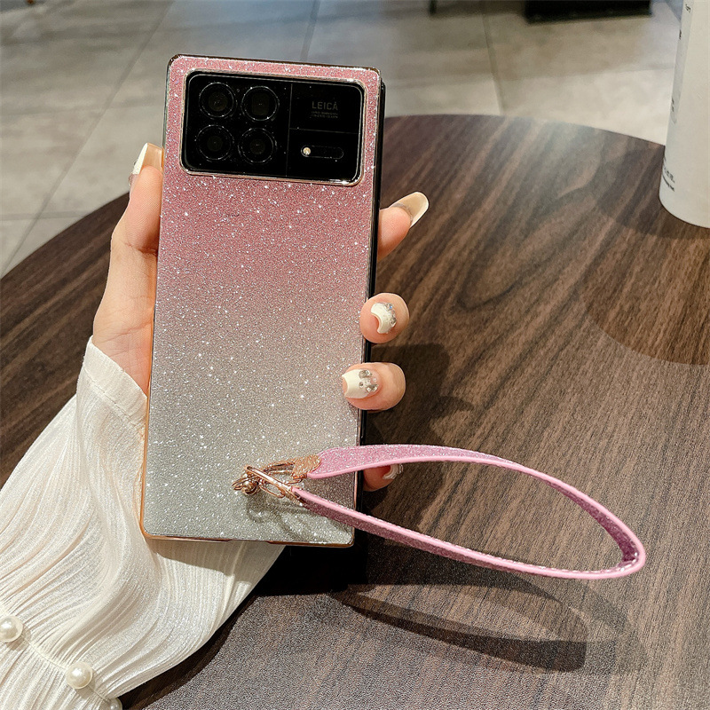 Xiaomi MIX FOLD3 phone case, glittery, wrist strap, drop-proof protective case. - Pink Stars Xiaomi MIX FOLD3