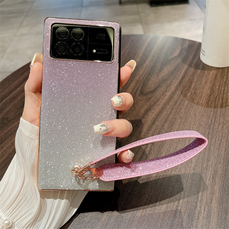 Xiaomi MIX FOLD3 phone case, glittery, wrist strap, drop-proof protective case. - Purple Stars Xiaomi MIX FOLD3