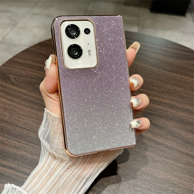 Compatible with OPPO Find N3 phone case, foldable screen, FINDN2 carrying wrist strap, glittery leather, drop-proof protective case - Purple Stars OPPO Find N3
