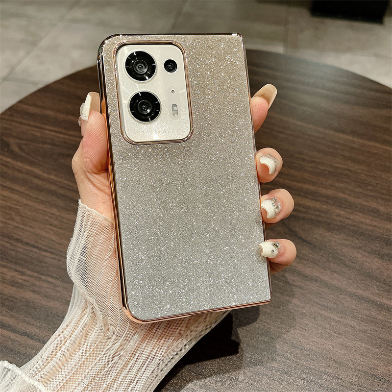 Compatible with OPPO Find N3 phone case, foldable screen, FINDN2 carrying wrist strap, glittery leather, drop-proof protective case - Golden Stars OPPO Find N3