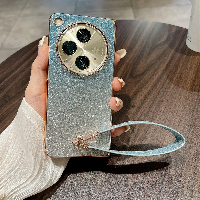 Compatible with OPPO Find N3 phone case, foldable screen, FINDN2 carrying wrist strap, glittery leather, drop-proof protective case - Blue starry wristband OPPO Find N3