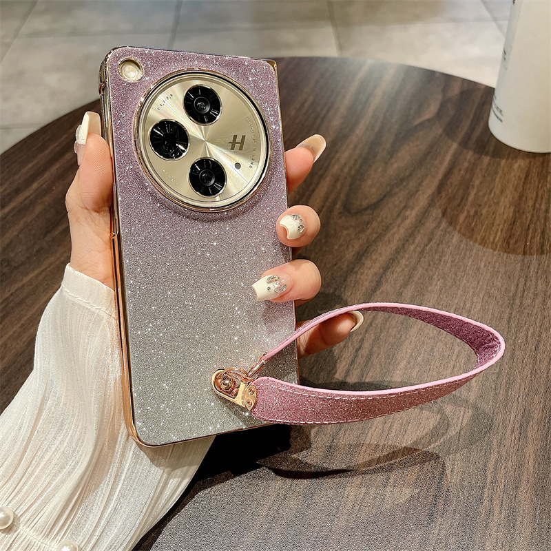 Compatible with OPPO Find N3 phone case, foldable screen, FINDN2 carrying wrist strap, glittery leather, drop-proof protective case - Purple Starry Night Wristband OPPO Find N3