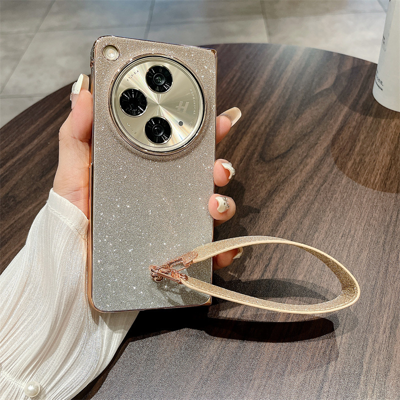 Compatible with OPPO Find N3 phone case, foldable screen, FINDN2 carrying wrist strap, glittery leather, drop-proof protective case - Gold Starry Sky Wristband OPPO Find N3
