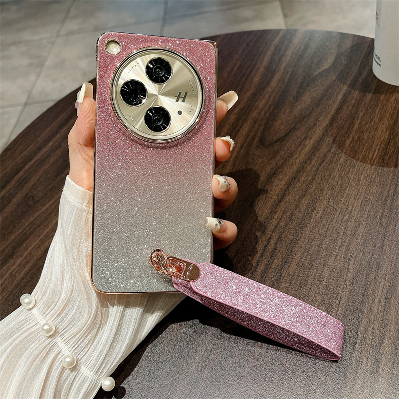 Compatible with OPPO Find N3 phone case, foldable screen, FINDN2 carrying wrist strap, glittery leather, drop-proof protective case - Pink Starry Night Wristband OPPO Find N3