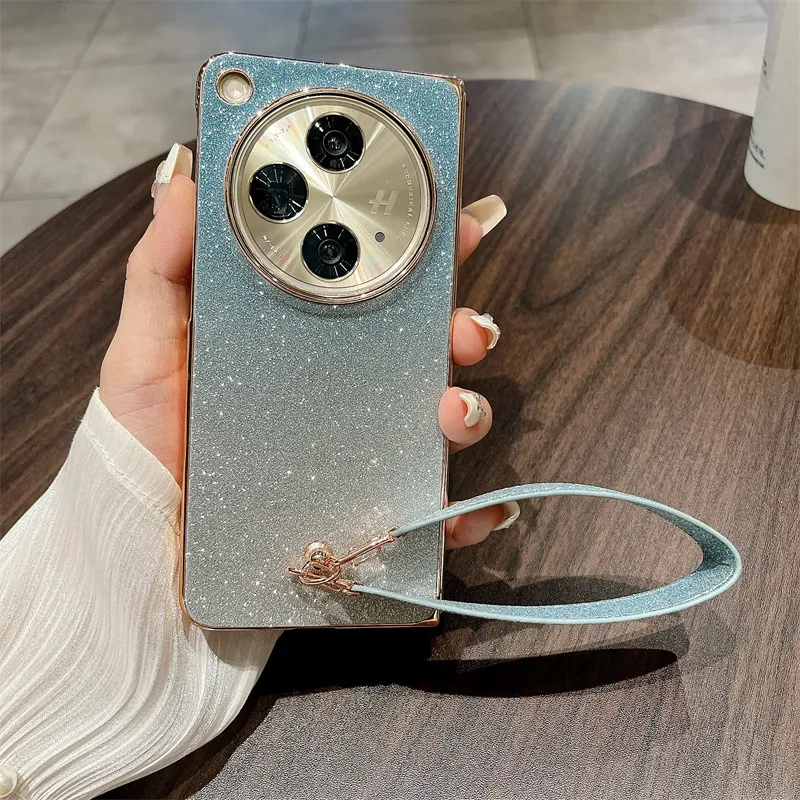 Compatible with OPPO Find N3 phone case, foldable screen, FINDN2 carrying wrist strap, glittery leather, drop-proof protective case - Blue starry wristband OPPO Find N3