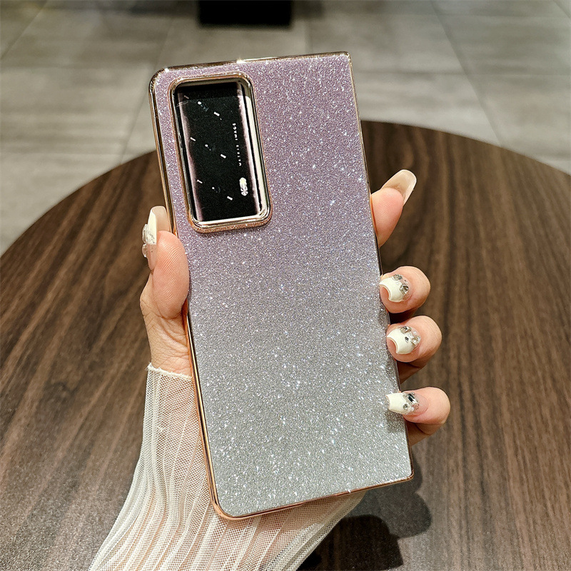 Honor MagicV2 phone case, glitter, ultra-thin foldable screen case, wrist strap, full-coverage drop-proof protective case. - Purple Stars Honor MagicV2