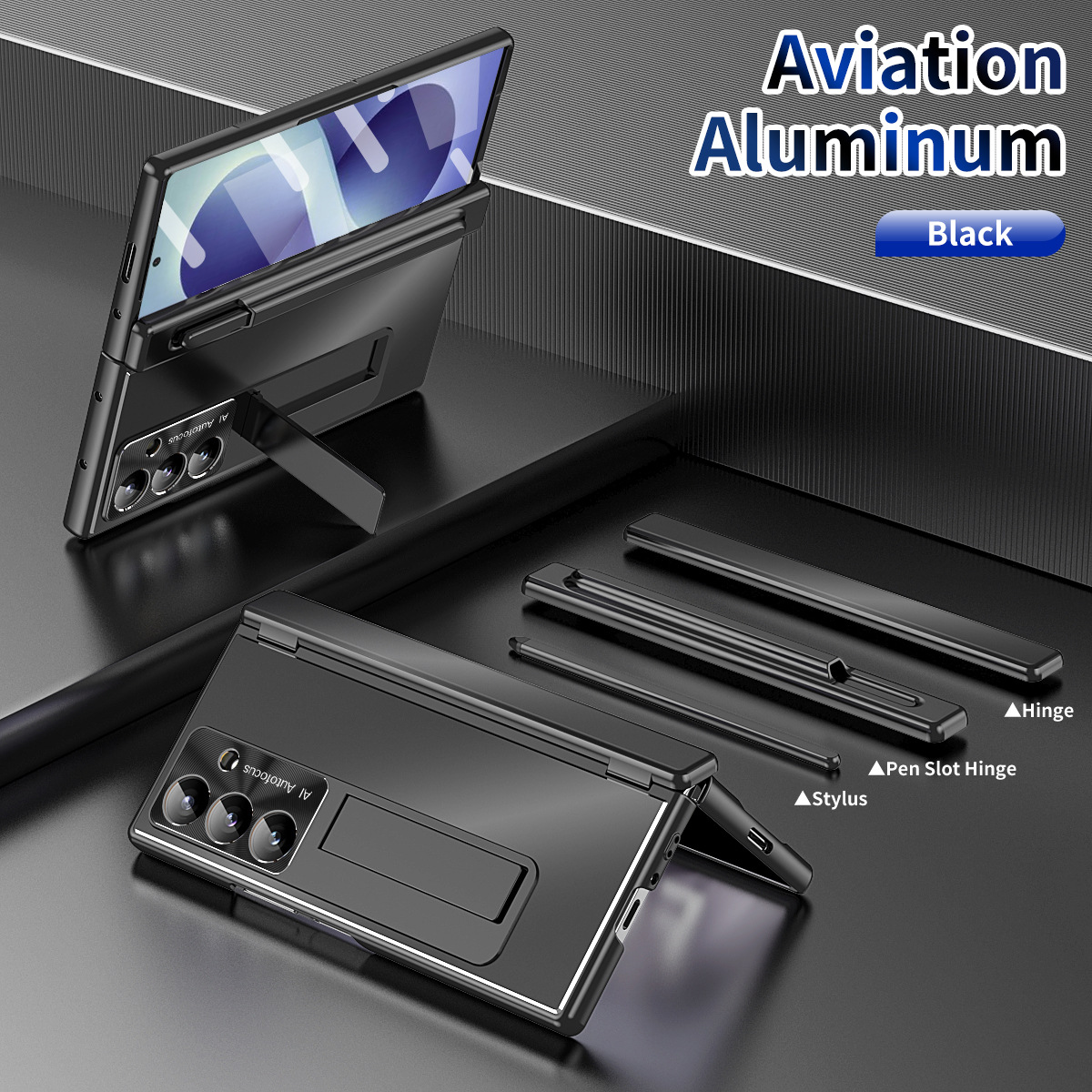 Compatible with Samsung Zfold8 Ultra phone case, ZFOLD8 pen slot aluminum alloy double hinge full-coverage protective case - Dark Armor Aluminum Alloy z fold8utrla