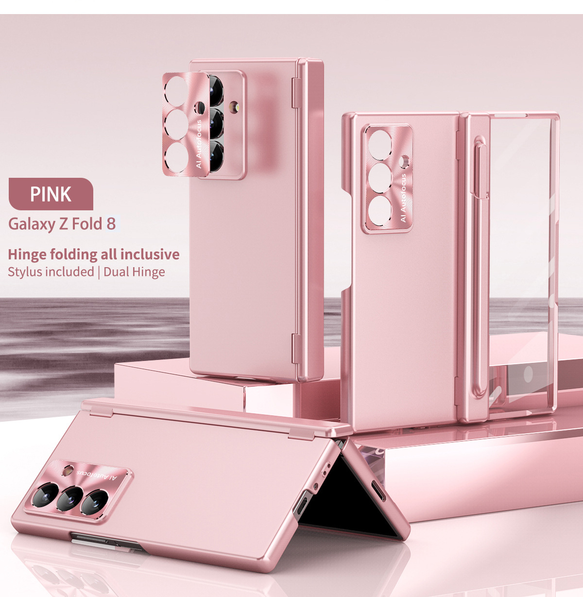 Samsung ZFold 8 Ultra phone case with magnetic hinge, folding protective case, pen slot, full coverage, drop protection. - Pink Samsung Z Fold 8UTRLA