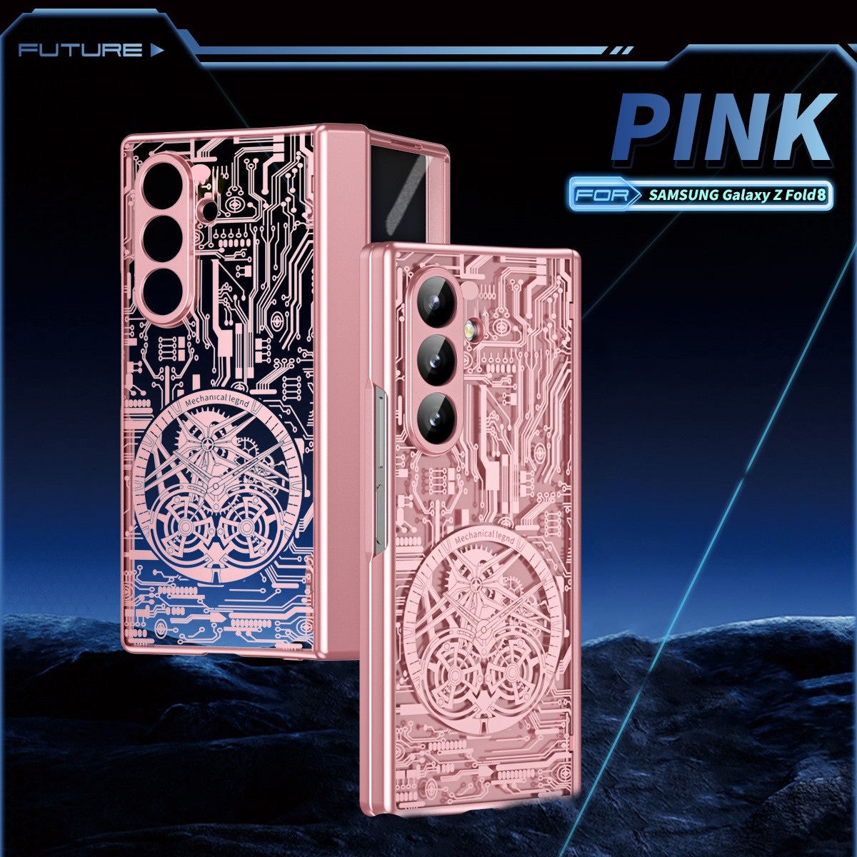 Compatible with Samsung Zfold8 Ultra phone case, FOLD8 foldable screen electroplated mechanical legendary full-coverage protective case - Pink mechanical z fold8utrla