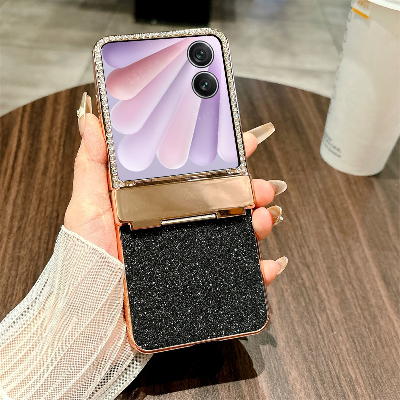 Compatible with Honor Magic V Flip2 phone case, foldable screen, luxury electroplated glitter, drop-proof protective case - Black Honor Magic V Flip2