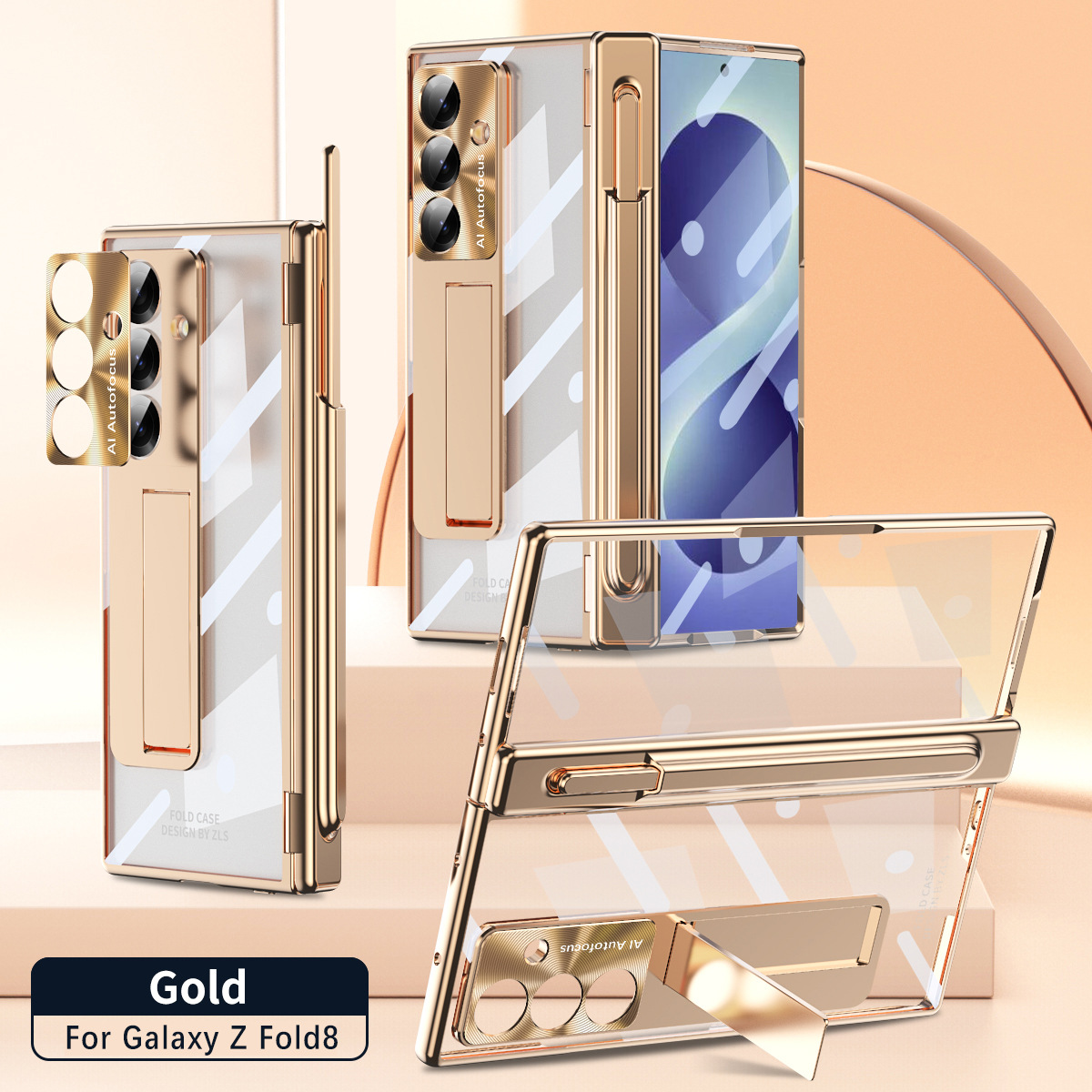 Samsung ZFold 8 Ultra phone case with magnetic hinge, electroplated shockproof design. - Gold Samsung Zfold 8UTRLA
