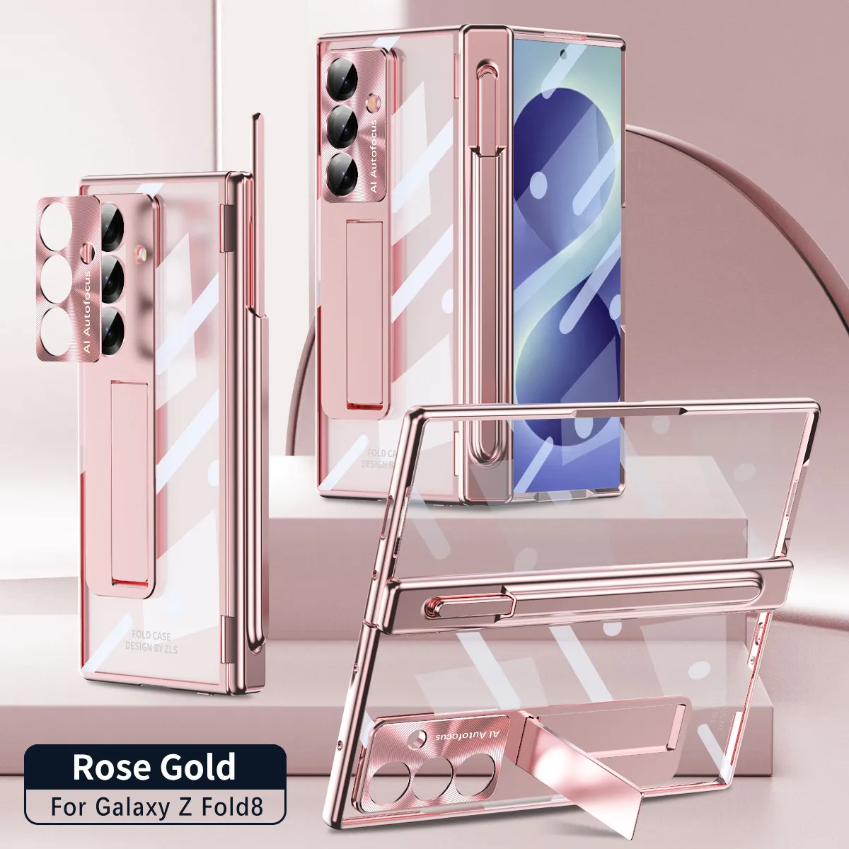Samsung ZFold 8 Ultra phone case with magnetic hinge, electroplated shockproof design. - Pink Samsung Zfold 8utrla