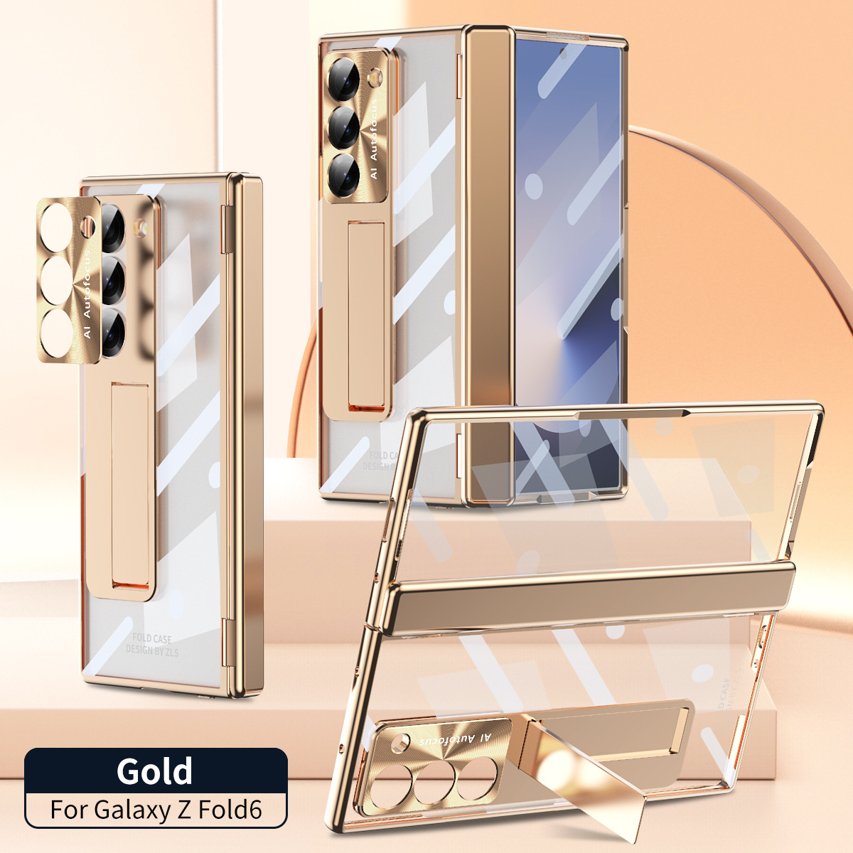 Samsung ZFold 6 Phone Case FOLD6 Magnetic Hinge Folding Protective Case W24 Electroplated Transparent Case Solid Color Applicable - Gold hinge version Samsung Z Fold6