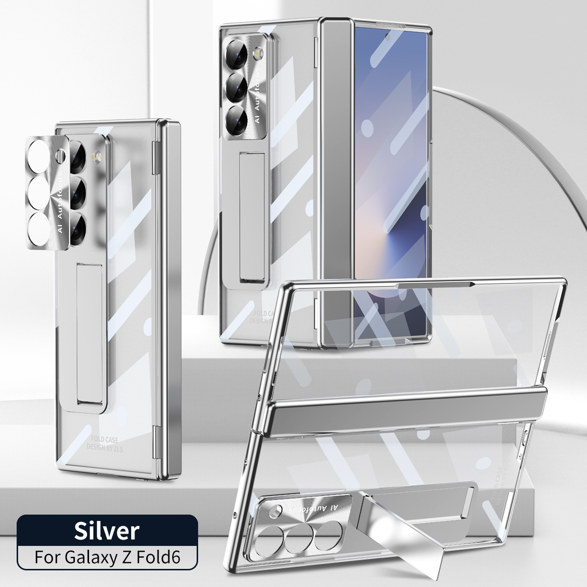 Samsung ZFold 6 Phone Case FOLD6 Magnetic Hinge Folding Protective Case W24 Electroplated Transparent Case Solid Color Applicable - Silver hinge version Samsung Z Fold6