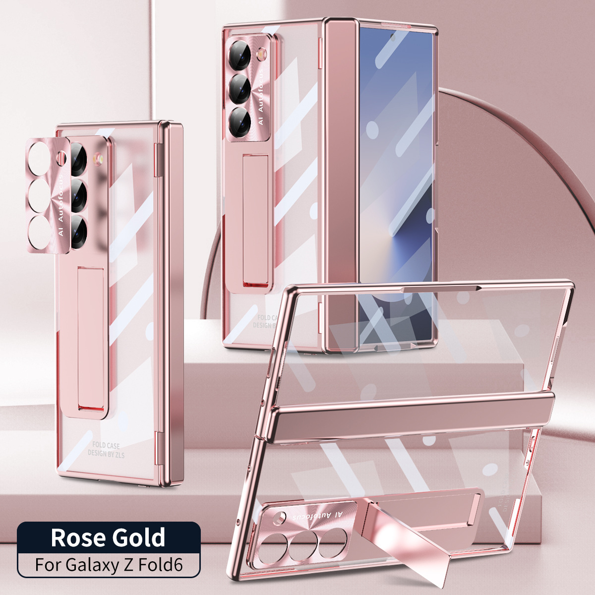 Samsung ZFold 6 Phone Case FOLD6 Magnetic Hinge Folding Protective Case W24 Electroplated Transparent Case Solid Color Applicable - Pink hinge version Samsung Z Fold6