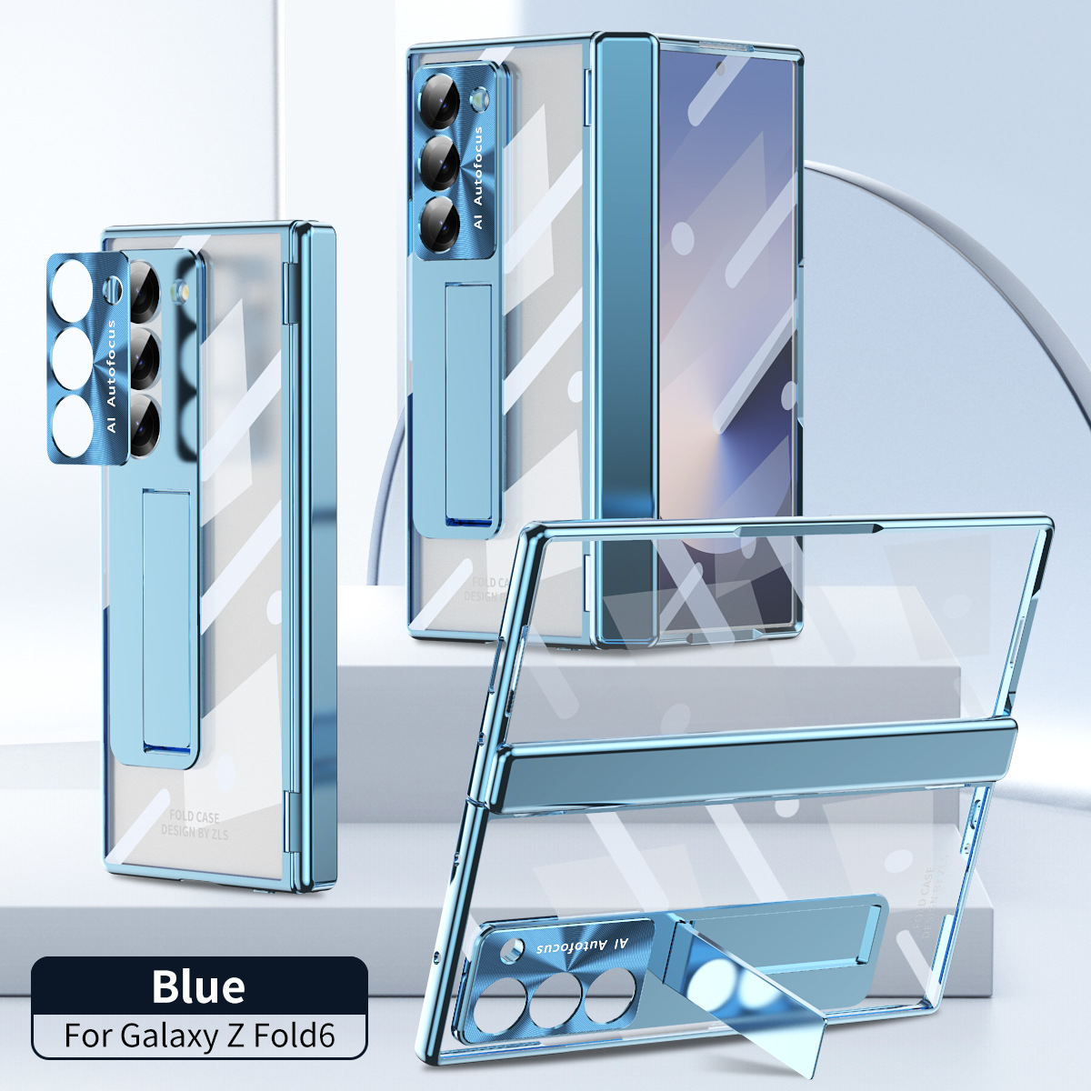 Samsung ZFold 6 Phone Case FOLD6 Magnetic Hinge Folding Protective Case W24 Electroplated Transparent Case Solid Color Applicable - Sky blue hinge version Samsung Z Fold6