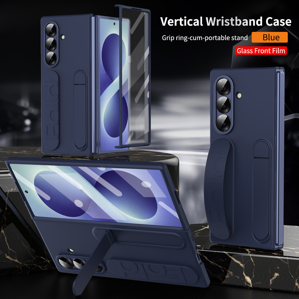 Compatible with Samsung Zfold8 Ultra phone case, official wrist strap case, integrated anti-drop protective case. - Blue shell and membrane integrated z fold8utrla