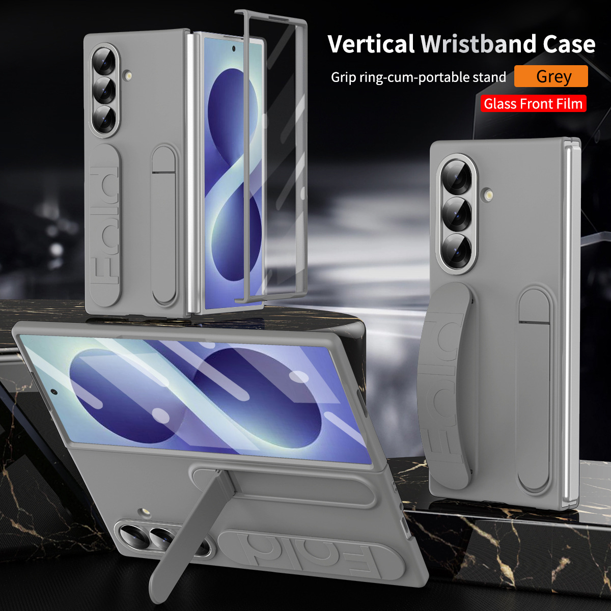 Compatible with Samsung Zfold8 Ultra phone case, official wrist strap case, integrated anti-drop protective case. - Gray shell and membrane integrated z fold8utrla