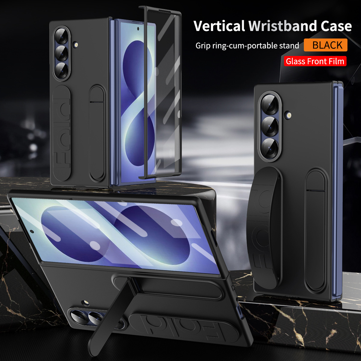 Compatible with Samsung Zfold8 Ultra phone case, official wrist strap case, integrated anti-drop protective case. - Black shell and membrane integrated z fold8utrla