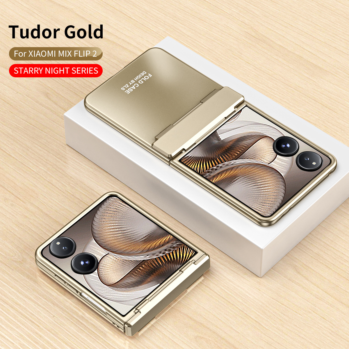 Compatible with Xiaomi MIX Flip2 phone case, foldable screen, light luxury electroplated hinge, drop-proof protective case - Golden Starry Sky Xiaomi MIX FLIP2