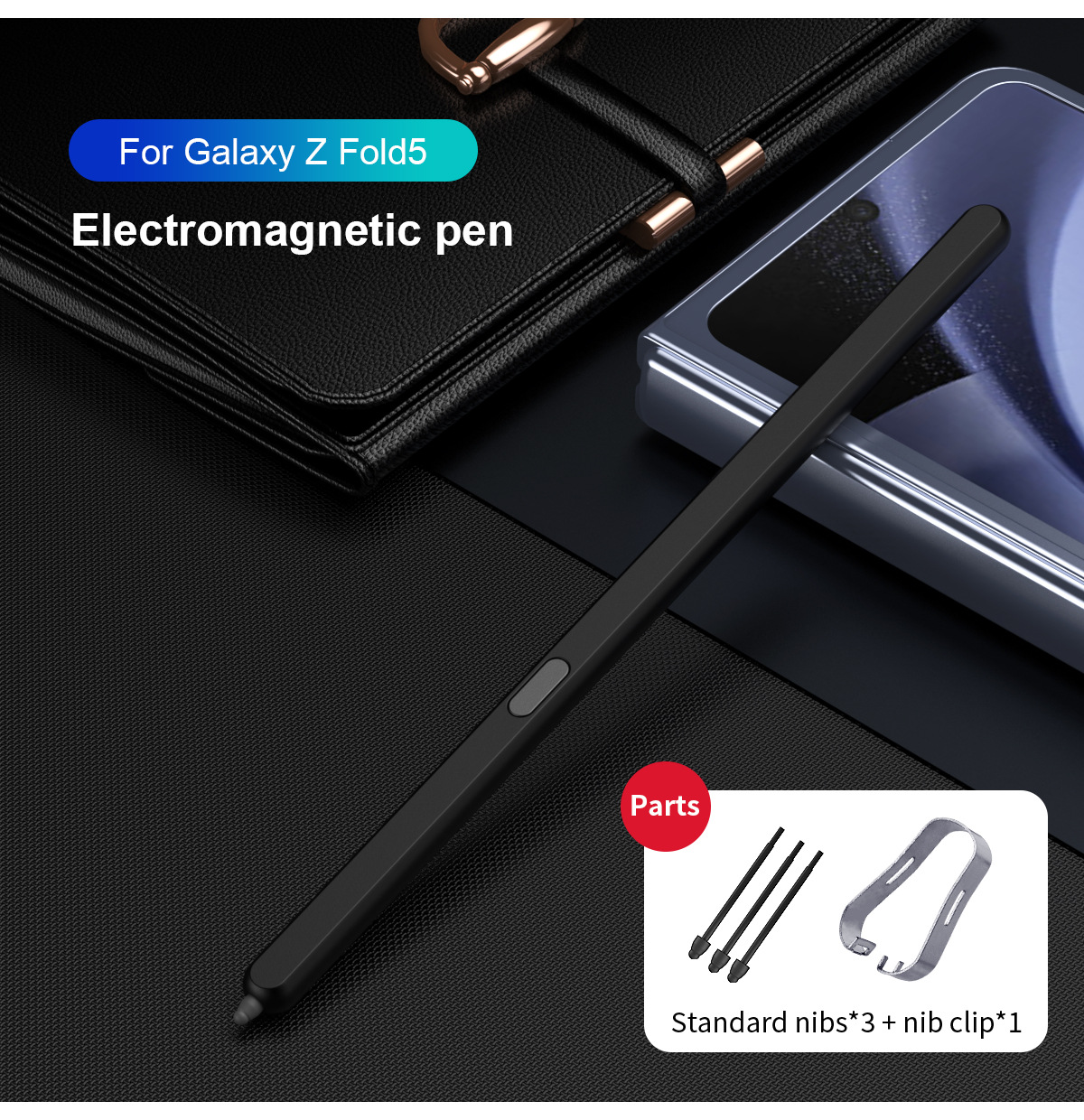 Compatible with Samsung Z Fold 5 capacitive stylus S Pen FOLD4, thin and light, smooth writing in solid colors. - Black Samsung FOLD5 FOLD4