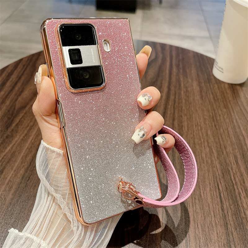 Honor MagicVS3 phone case, MagicVS3 folding glitter wrist strap, vegan leather, drop-proof protective case. - Pink Starry Night Wristband Honor MagicVS3