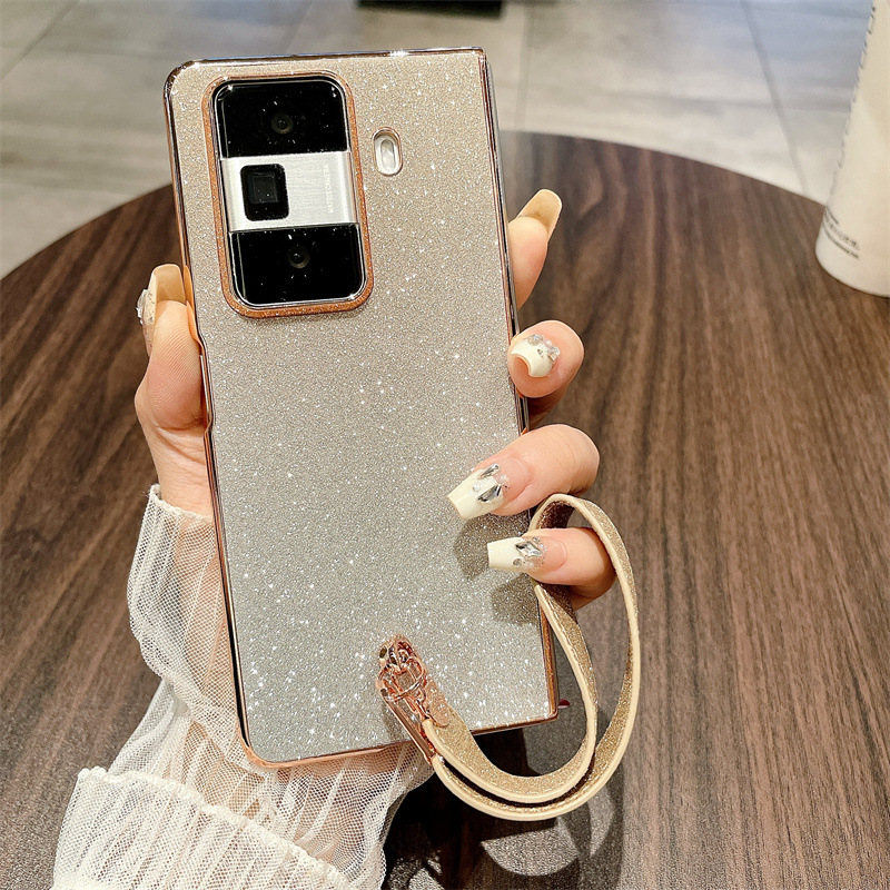 Honor MagicVS3 phone case, MagicVS3 folding glitter wrist strap, vegan leather, drop-proof protective case. - Golden Starry Sky Wristband Honor MagicVS3