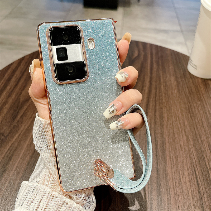 Honor MagicVS3 phone case, MagicVS3 folding glitter wrist strap, vegan leather, drop-proof protective case. - Blue Starry Sky Wristband Honor MagicVS3
