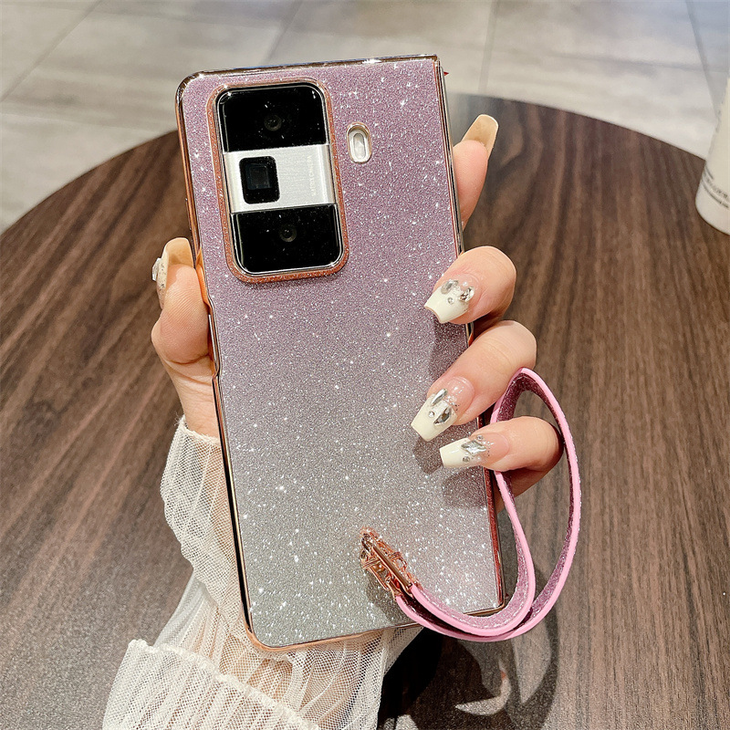 Honor MagicVS3 phone case, MagicVS3 folding glitter wrist strap, vegan leather, drop-proof protective case. - Purple Starry Sky Wristband Honor MagicVS3