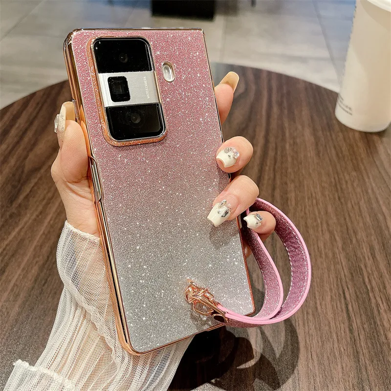 Honor MagicVS3 phone case, MagicVS3 folding glitter wrist strap, vegan leather, drop-proof protective case. - Pink Starry Night Wristband Honor MagicVS3