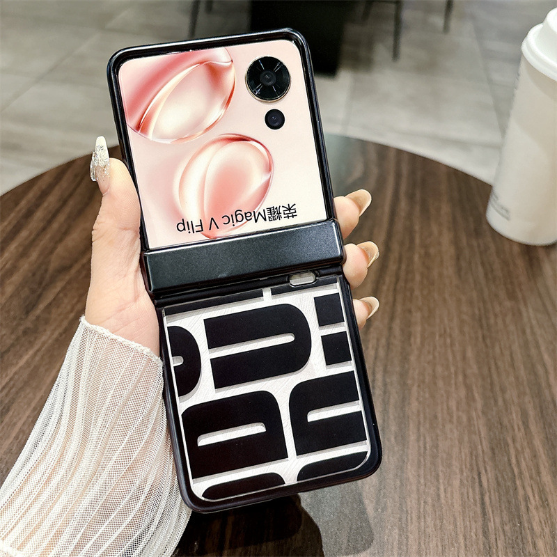 Honor Magic VFlip phone case, foldable screen, electroplated, trendy hinge, drop-proof protective case. - Cool Black Trend Brand Honor Magic V Flip
