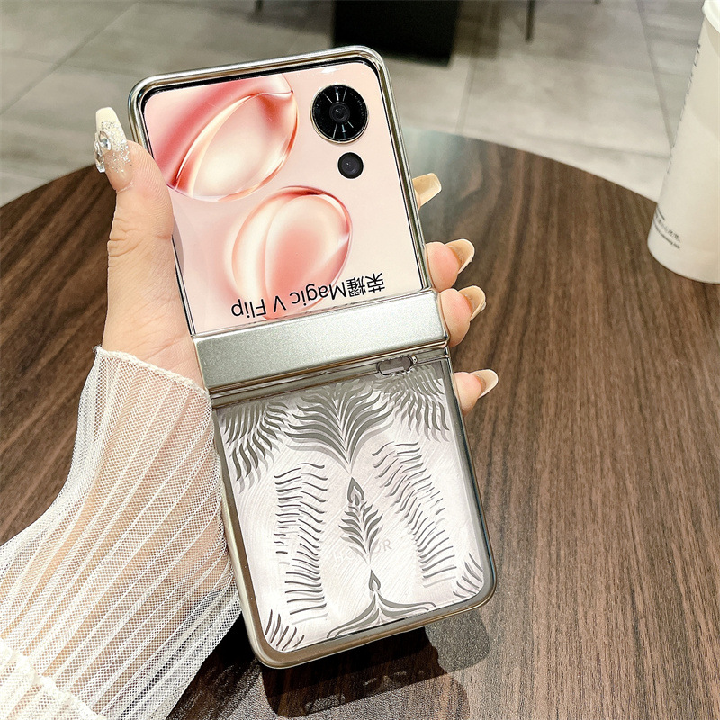 Suitable for Honor Magic V Flip phone cases with foldable screens, featuring luxurious electroplated hinges and shockproof protection. - Silver Angel Wings Glory Magic V Flip