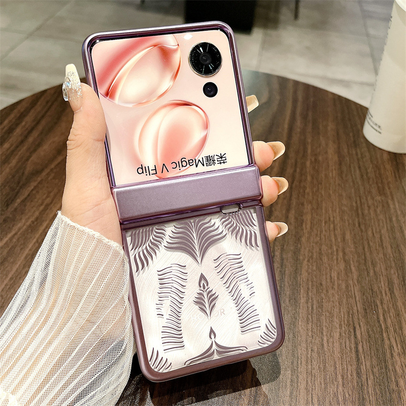 Suitable for Honor Magic V Flip phone cases with foldable screens, featuring luxurious electroplated hinges and shockproof protection. - Purple Angel Wings Glory Magic V Flip
