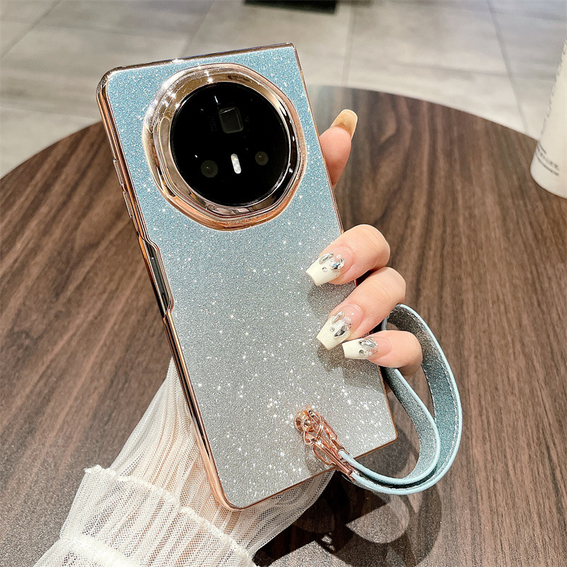 Honor MagicV3 Phone Case, MagicV3 Foldable Glitter Handheld Wrist Strap, Vegan Leather, Drop-Proof Protective Case - Blue Starry Sky Wristband Honor MagicV3