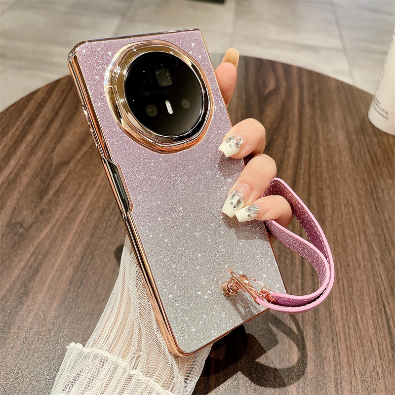 Honor MagicV3 Phone Case, MagicV3 Foldable Glitter Handheld Wrist Strap, Vegan Leather, Drop-Proof Protective Case - Purple Starry Sky Wristband Honor MagicV3