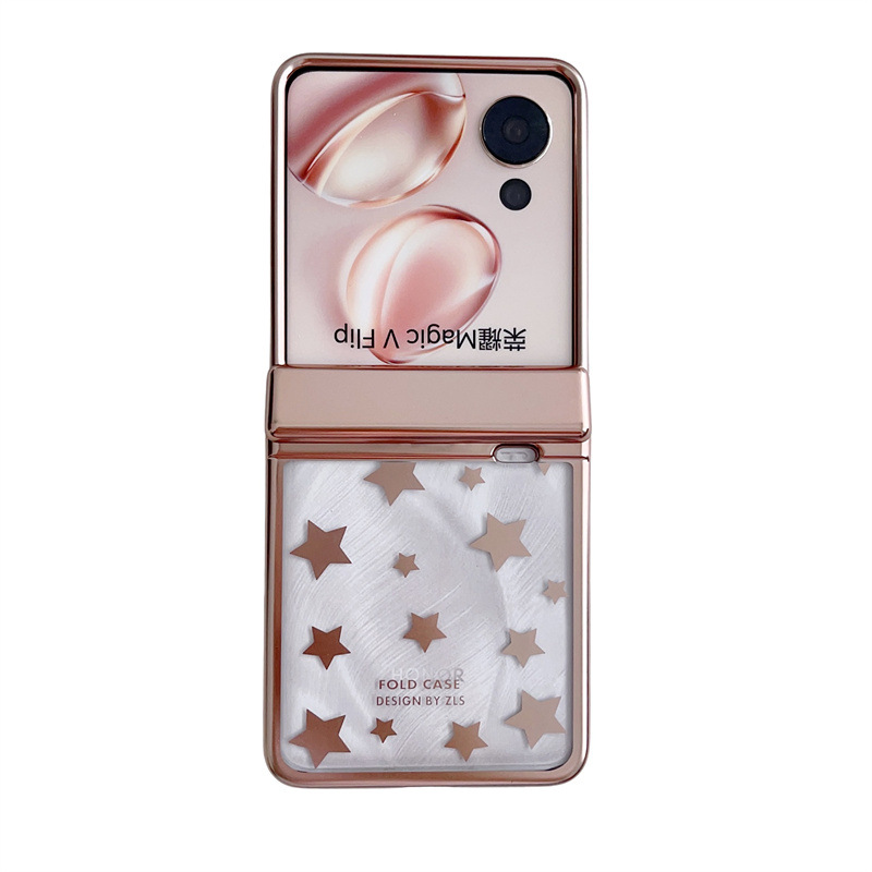 Honor Magic VFlip phone case, foldable screen, electroplated transparent hinge, drop-proof protective case. - Rose Gold Starry Sky Honor Magic V Flip