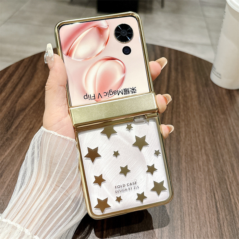 Honor Magic VFlip phone case, foldable screen, electroplated transparent hinge, drop-proof protective case. - Golden Starry Sky Honor Magic V Flip