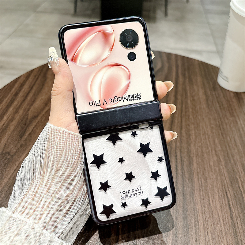 Honor Magic VFlip phone case, foldable screen, electroplated transparent hinge, drop-proof protective case. - Cool Black Starry Sky Honor Magic V Flip