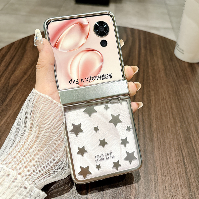 Honor Magic VFlip phone case, foldable screen, electroplated transparent hinge, drop-proof protective case. - Silver Starry Sky Honor Magic V Flip
