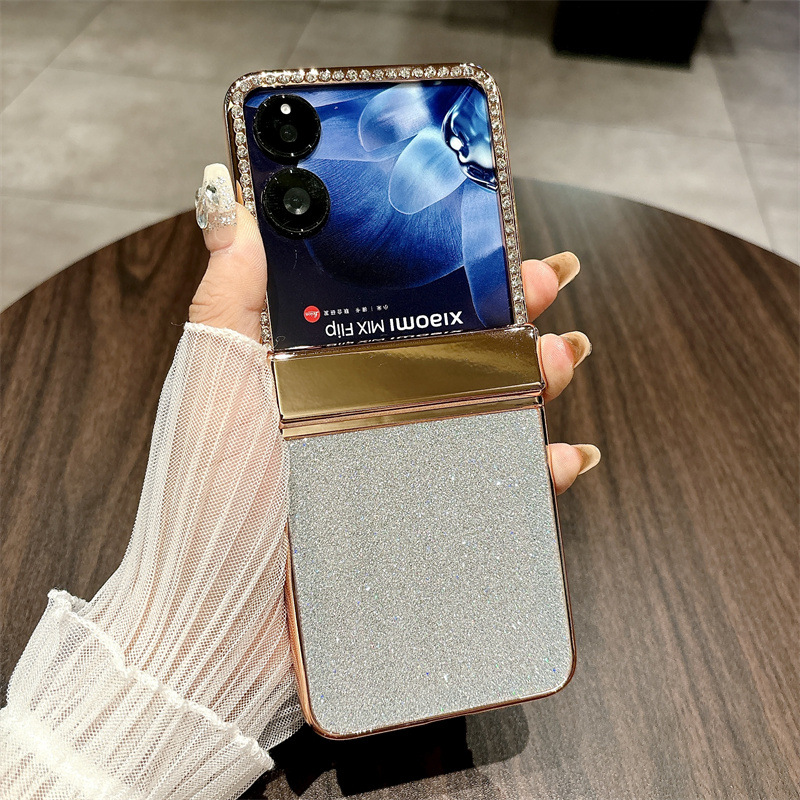 Compatible with Xiaomi MIX Flip2 phone case, mixflip folding crystal glitter full-coverage hinge drop protection - Silver Crystal Xiaomi MIX Flip2