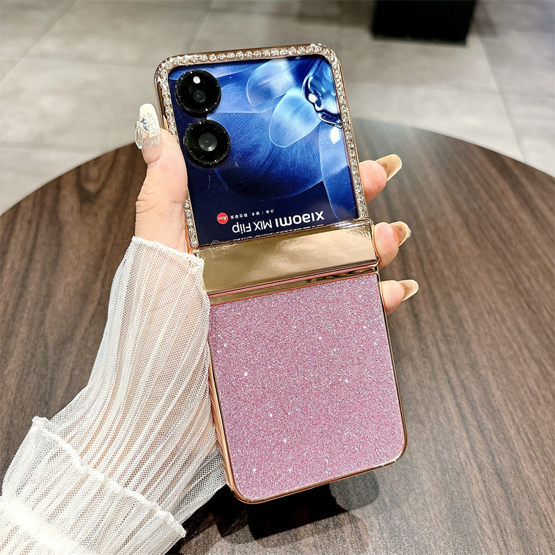 Compatible with Xiaomi MIX Flip2 phone case, mixflip folding crystal glitter full-coverage hinge drop protection - Pink Crystal Xiaomi MIX Flip2