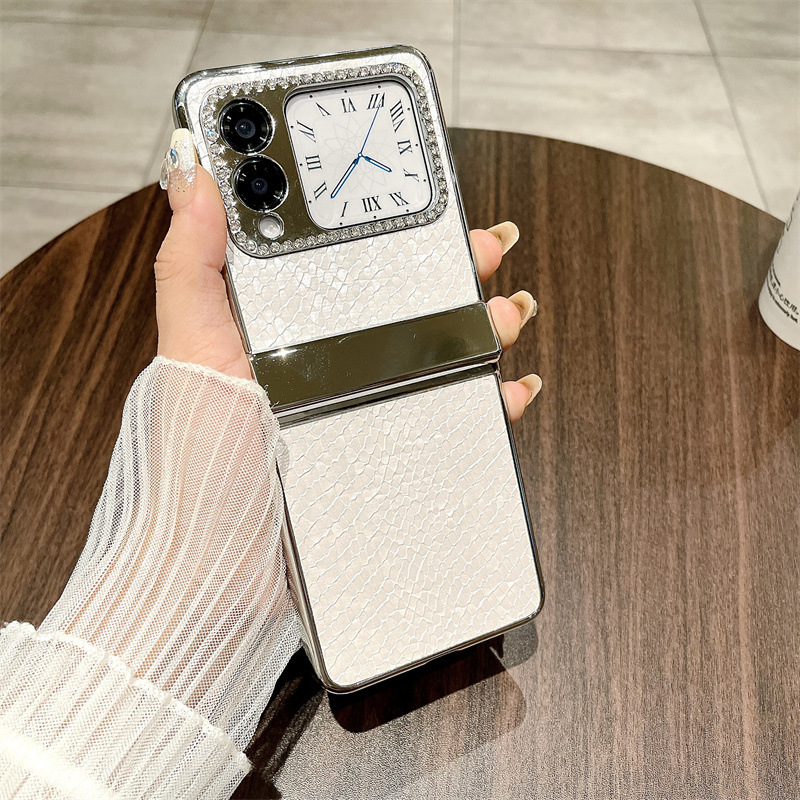 Compatible Huawei Nova Flip phone case, Nova Flip foldable screen, Baimai vegan leather hinge full-coverage shockproof case - White Beauty Huawei Nova Flip